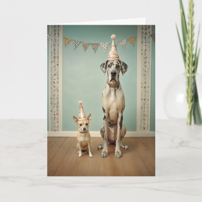 Tarjeta Dúo de retrato de cumpleaños de perro (Anverso)