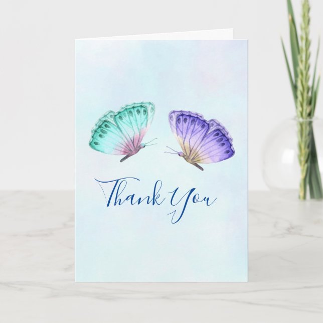 Tarjeta Dúo elegante WeddingThank de la mariposa de la (Anverso)