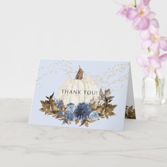 Tarjeta Duste Blue Floral Fall Pumpkin Gold Star Gracias (Orquídea)