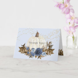 Tarjeta Duste Blue Floral Fall Pumpkin Gold Star Gracias