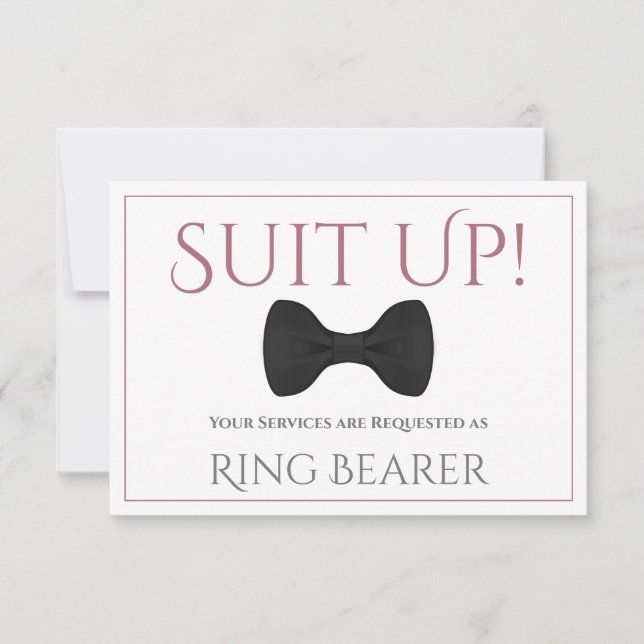Tarjeta Duste Rosa Suit Up Be My Ring Bearer Fun Bow Tie (Anverso)
