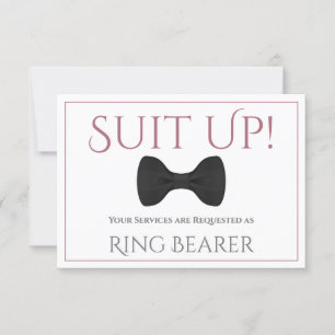 Tarjeta Duste Rosa Suit Up Be My Ring Bearer Fun Bow Tie