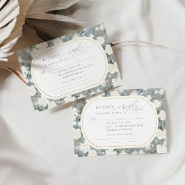 Tarjeta Dusty Blue Chinoiserie Boda Floral Blanca RSVP