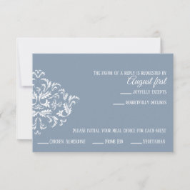 Tarjeta Dusty Blue Elegant Damask RSVP