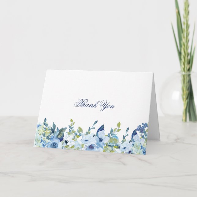 Tarjeta Dusty Blue Floral Elegante plegado Gracias (Anverso)