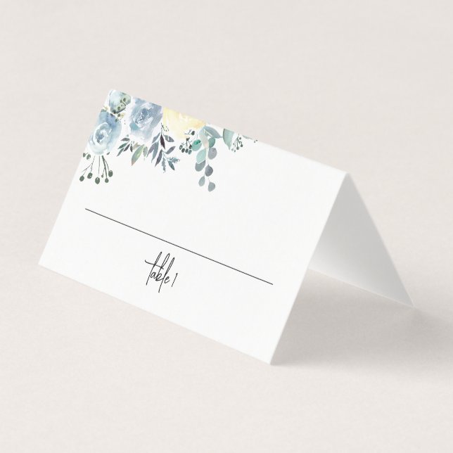 Tarjeta Dusty Blue Floral Greenery Boda Place Card (Anverso)