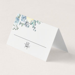 Tarjeta Dusty Blue Floral Greenery Boda Place Card