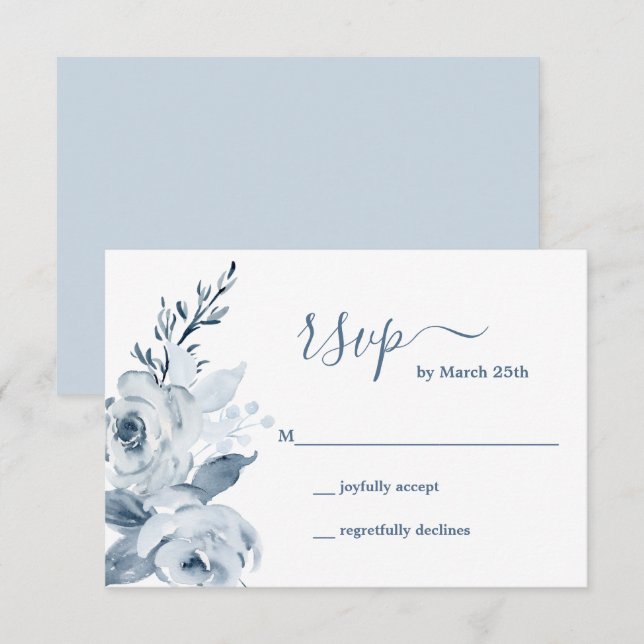 Tarjeta Dusty Blue Floral RSVP (Anverso / Reverso)
