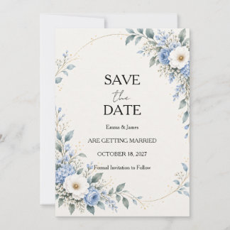 Tarjeta Dusty Blue Floral Save the Date Card