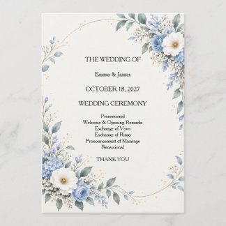 Tarjeta Dusty Blue Floral Wedding Ceremony Program