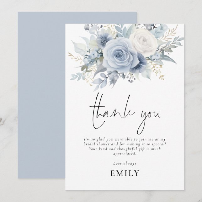 Tarjeta Dusty Blue Florals Bridal Shower (Anverso / Reverso)