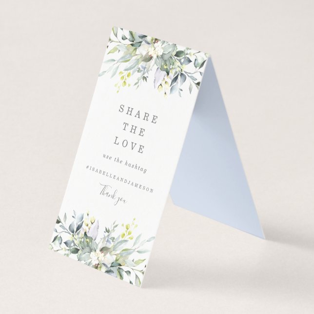 Tarjeta Dusty Blue Florals Comparten el Rótulo Love Table (Anverso)