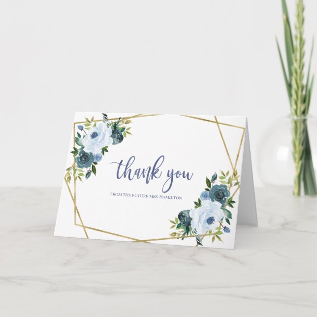 Tarjeta Dusty Blue Gold Ducha nupcial Gracias (Anverso)