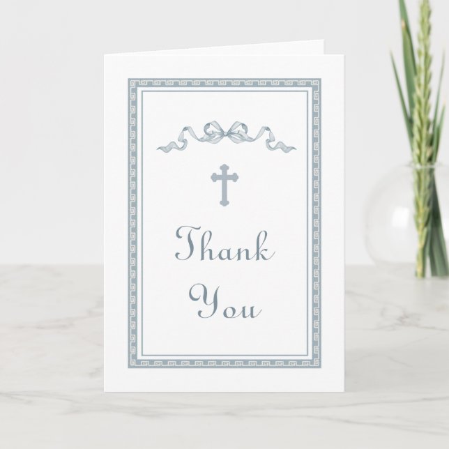 Tarjeta Dusty Blue Greek Frame Bow Religious Thank You (Anverso)