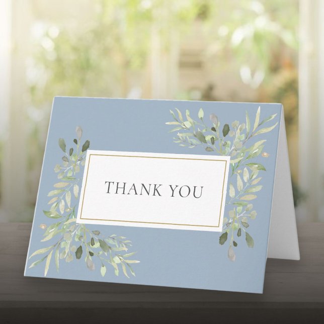 Tarjeta Dusty Blue Greenery Boda Gracias (Dusty Blue Greenery Wedding Thank You Card)