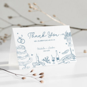 Tarjeta Dusty Blue Hand Drake Whimsical Boda Gracias