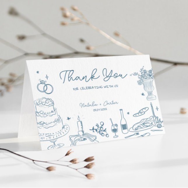 Tarjeta Dusty Blue Hand Drake Whimsical Boda Gracias (Subido por el creador)
