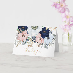 Tarjeta Dusty Blue & Pink Rose Gracias