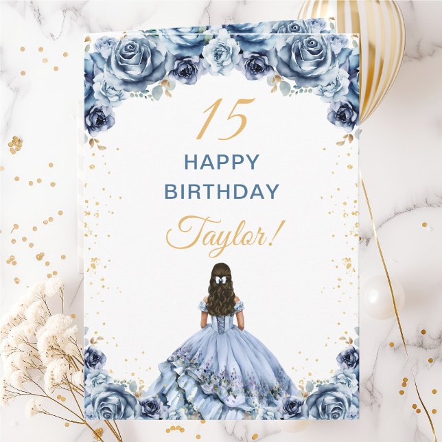 Tarjeta Dusty Blue Princess Floral Happy Birday (Subido por el creador)