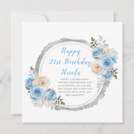 Tarjeta Dusty Blue Silver Elegant Flowday Party