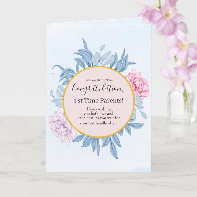 Tarjeta Dusty Blue Watercolor Pregnancy Felicitaciones (Orquídea)