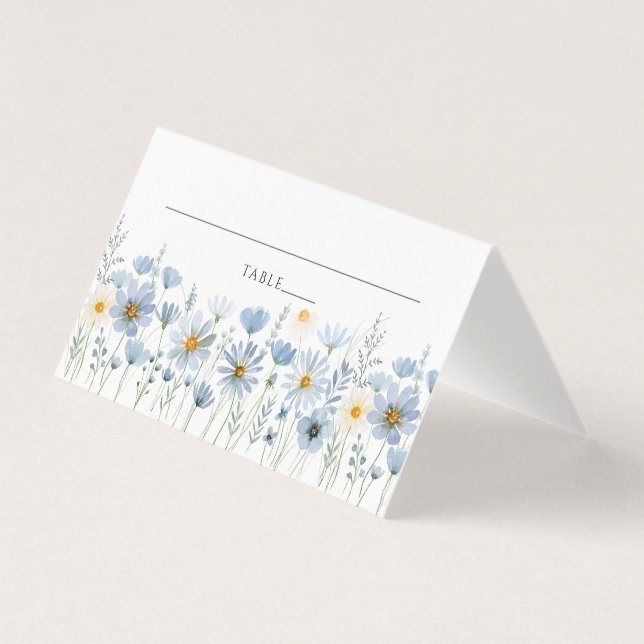 Tarjeta Dusty Blue Wildflower Floral Wedding Place Card (Anverso)