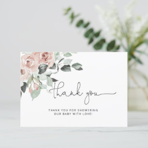 Tarjeta Dusty rosa floral ducha bebé gracias