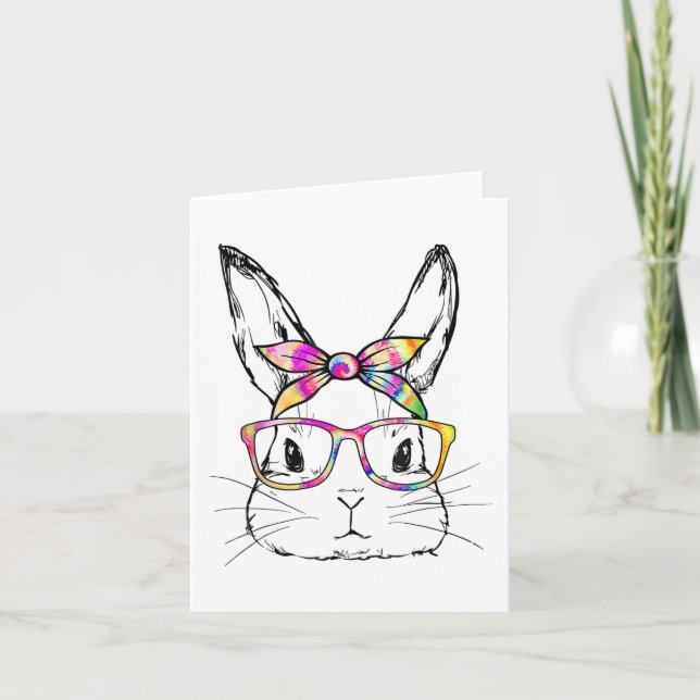 Tarjeta Dy Cute Bunny Face Tie Dye Gles Easter Day (Anverso)