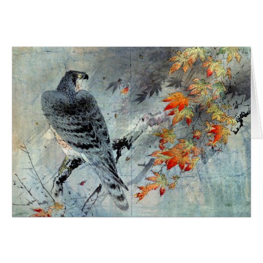 Tarjeta Eagle en una rama del arce, impresión de Woodblock