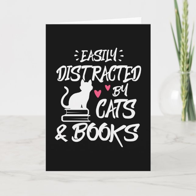 Tarjeta Easily Distracted By Cats and Books (Anverso)
