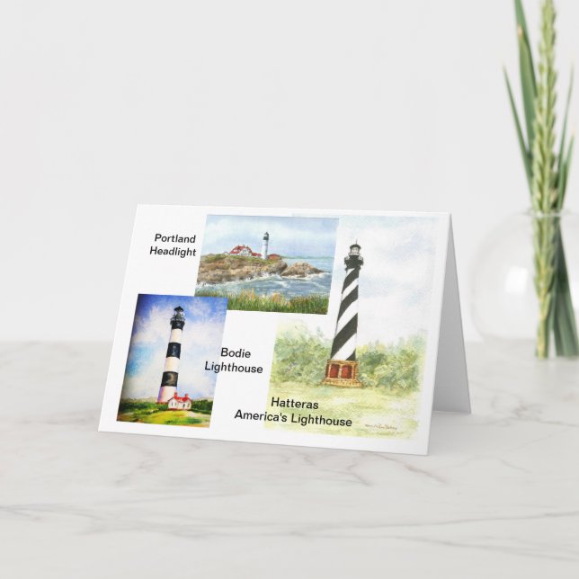 Tarjeta East Coast Lighthouses acuarela por Mary Dunham (Anverso)