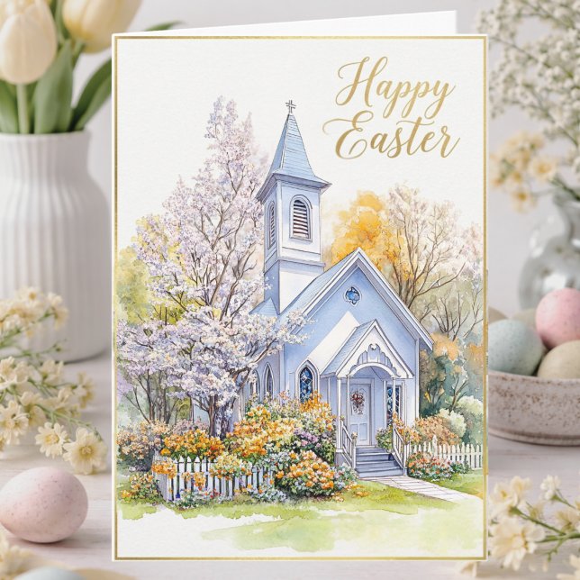 Tarjeta Easter Blessing Watercolor Spring Church Floral (Subido por el creador)