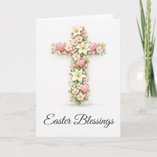 Tarjeta Easter Blessings Floral Cross Christian Easter 