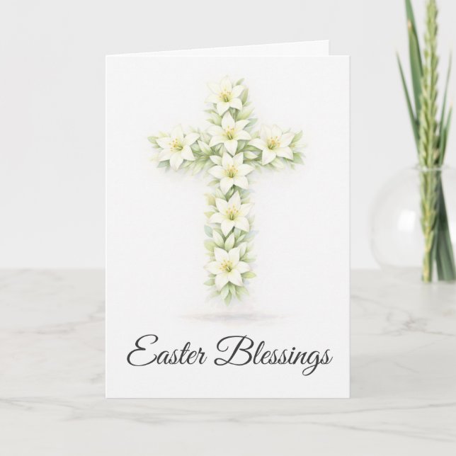 Tarjeta Easter Blessings Lily Cross Christian Easter Card (Anverso)