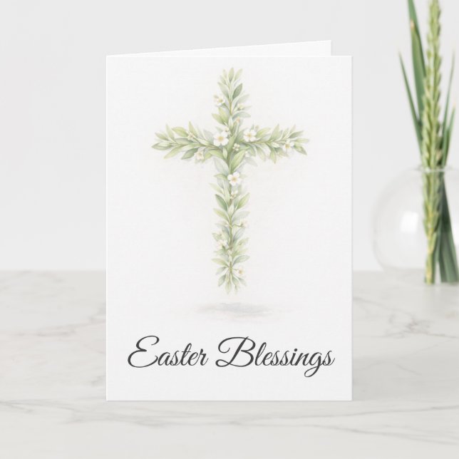 Tarjeta Easter Blessings Olive Branch Cross Christian Card (Anverso)