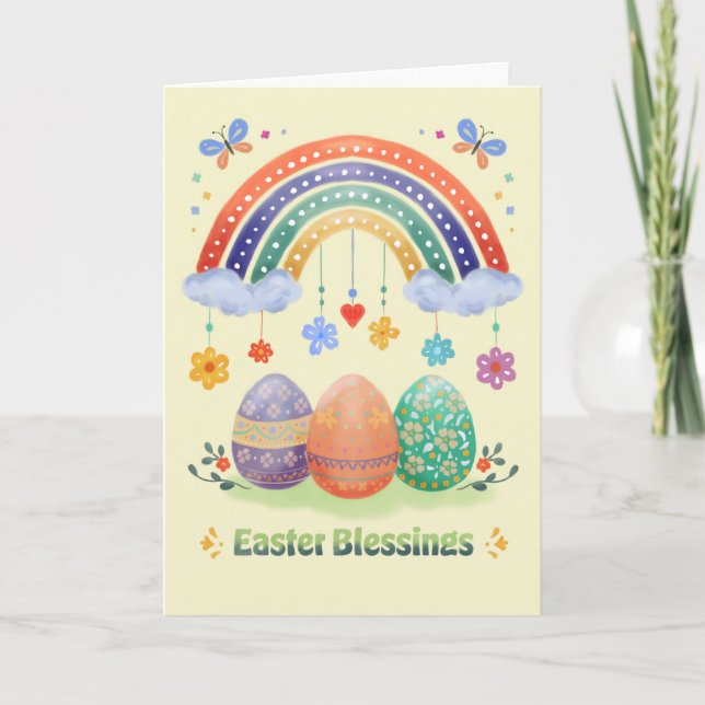Tarjeta Easter Blessings Watercolor Rainbow Floral Easter (Anverso)