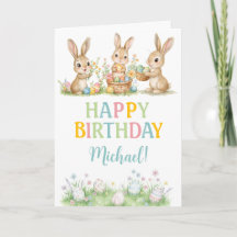 Easter Bunny Boy First Birthday Greeting Card