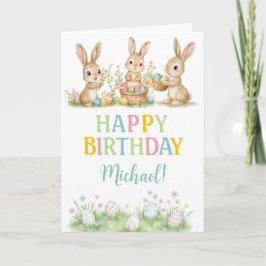 Tarjeta Easter Bunny Boy First Birthday Greeting Card