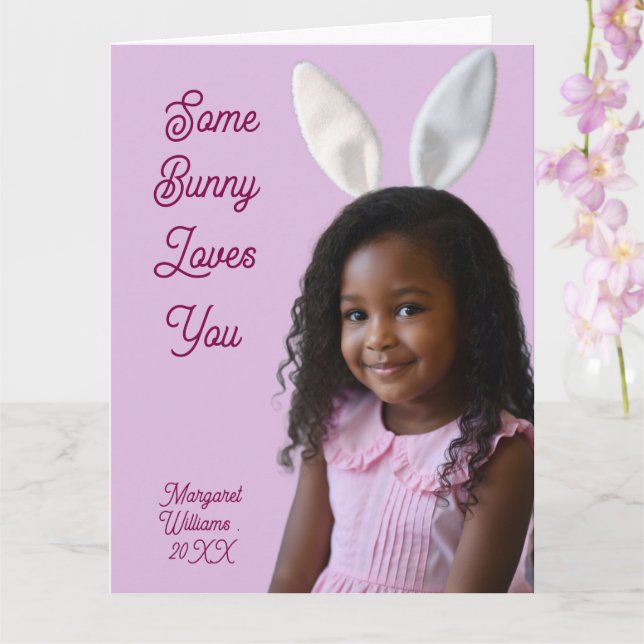 Tarjeta Easter Bunny Ears Girl Photo Customize Purple Card (Orquídea)