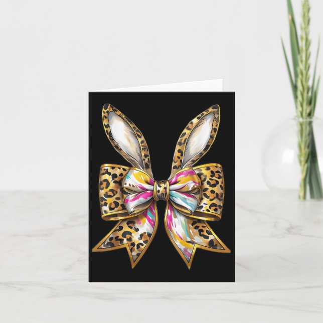 Tarjeta Easter Bunny Leopardo Coquette Bow Happy Easter Gi (Anverso)