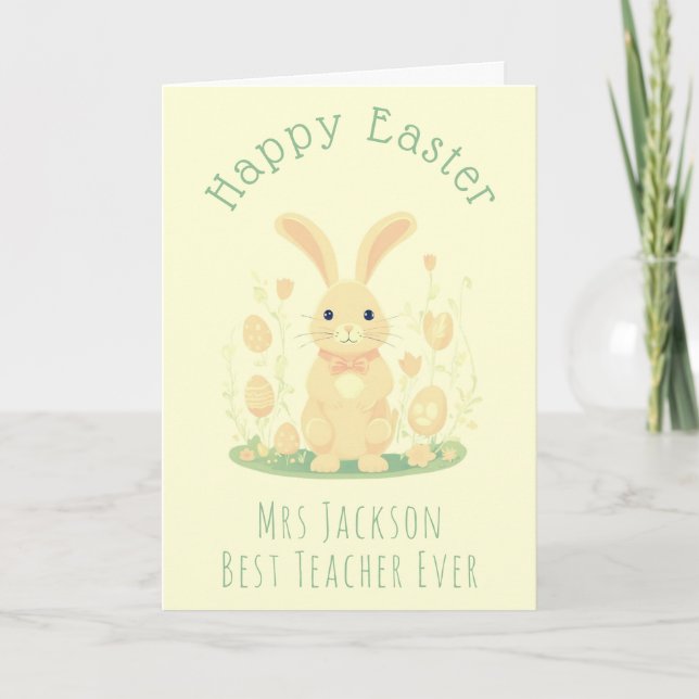 Tarjeta Easter Bunny Mejor Maestra De Preescolar Amarillo (Anverso)