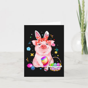 Tarjeta Easter Bunny Spring Pig Bow Huevo Caza Cesta Col