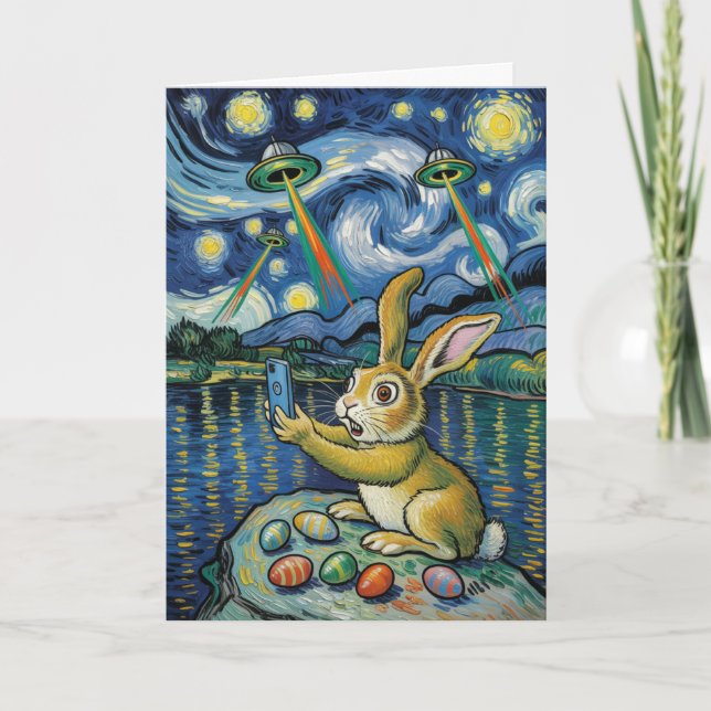 Tarjeta Easter Bunny UFO Selfie Starry Night Card (Anverso)