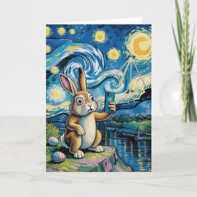 Tarjeta Easter Bunny UFO Selfie Starry Night Card (Anverso)