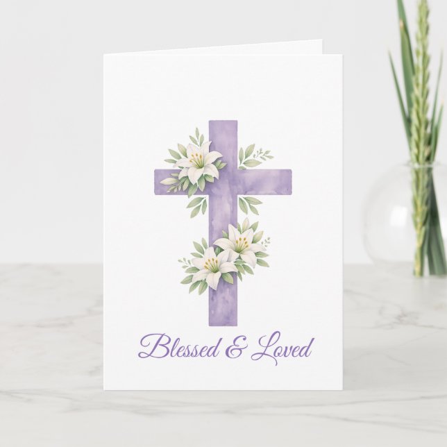 Tarjeta Easter Cross Watercolor Floral Mother's Day  (Anverso)