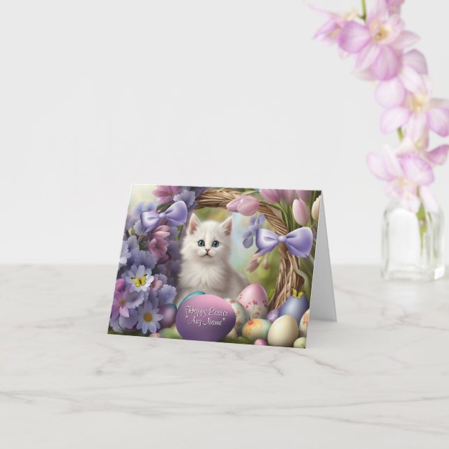 Tarjeta Easter Custom Name Personalized Cover Cat Cute (Orquídea)