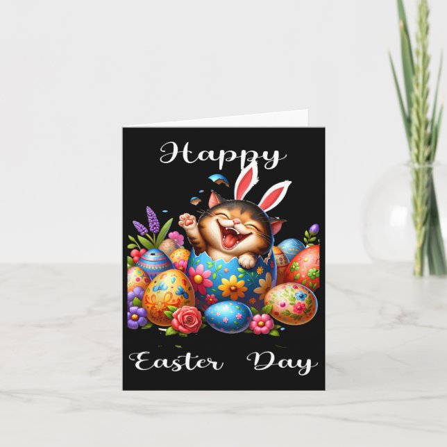 Tarjeta Easter Day Cat Bunny Ears Eggys Para Hombres Mujer (Anverso)