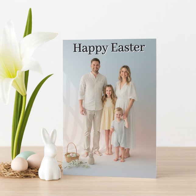 Tarjeta  Easter Family Photo Holiday Folded  (Simple modern family template photo card with inside greeting )