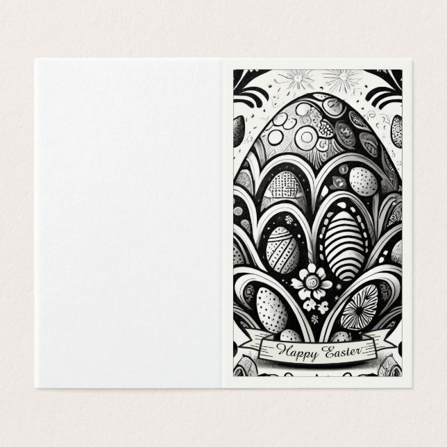 Tarjeta Easter Motif Personalizado de B/W con huevos de Pa (Exterior desplegado)