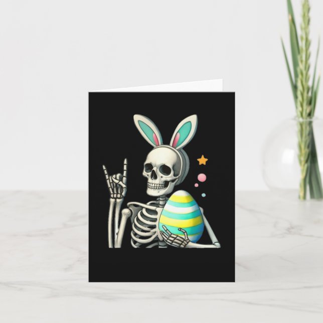 Tarjeta Easter Skeleton Bunny Rock Hand Rocker Niños M (Anverso)